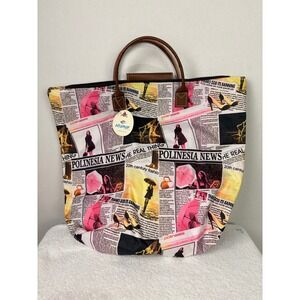 Altamar Newspaper Print Tote Bag Handles Large Capacity